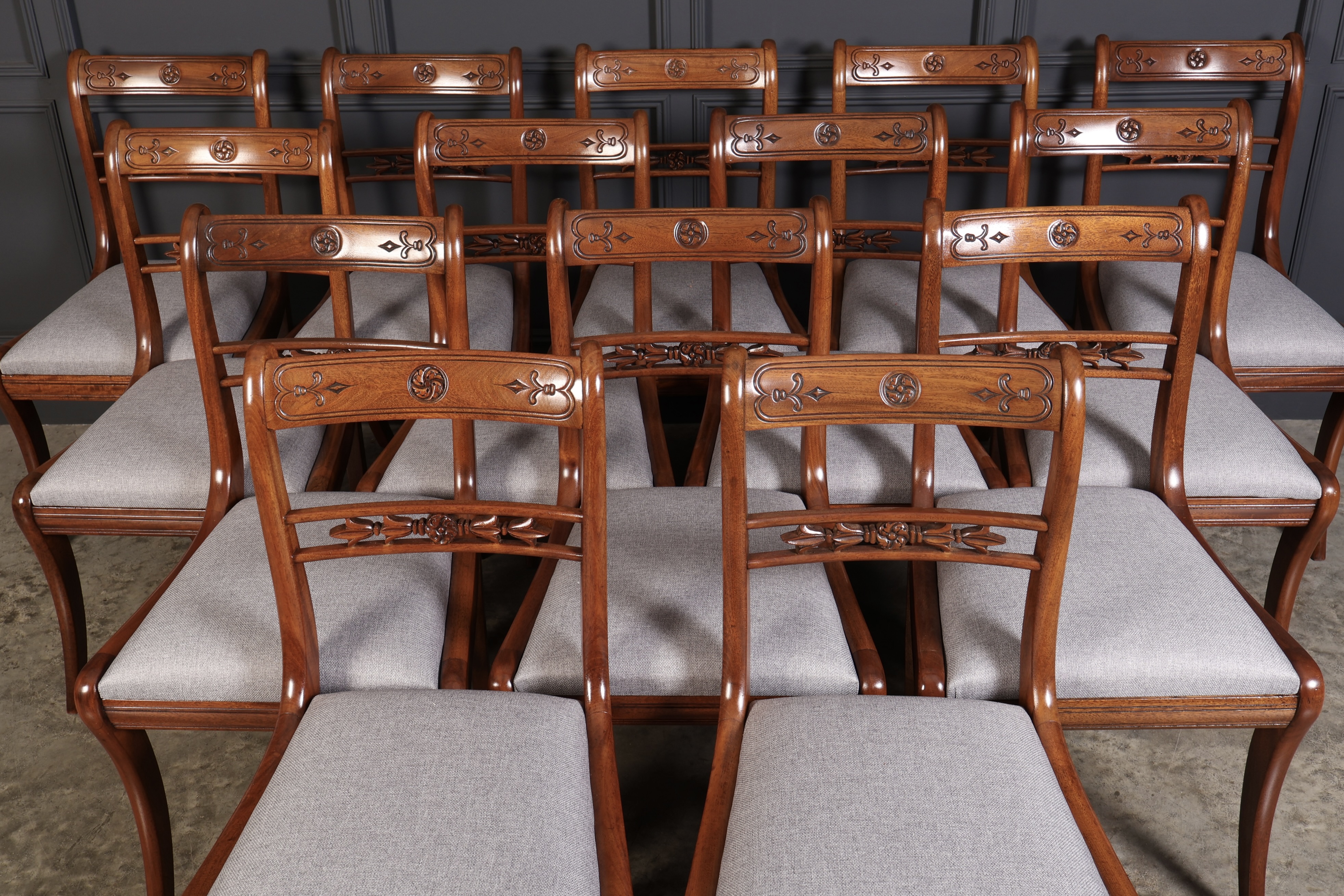 Set of 14 Regency Mahogany Bar Back Dining Chairs - Image 4